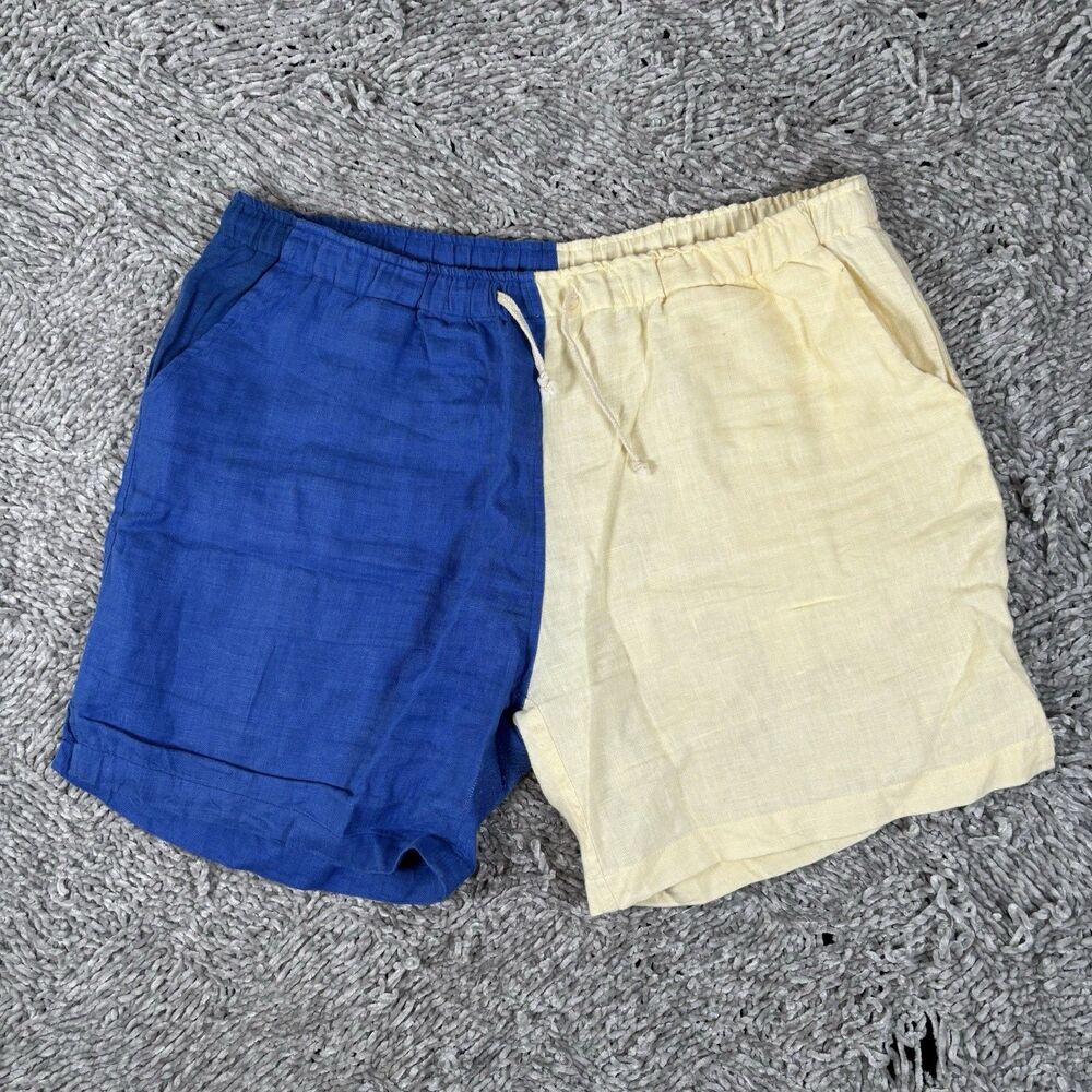 Alex Crane Linen Shorts Mens XXL Multicolor Colorblock Designer Drawstring Beach
